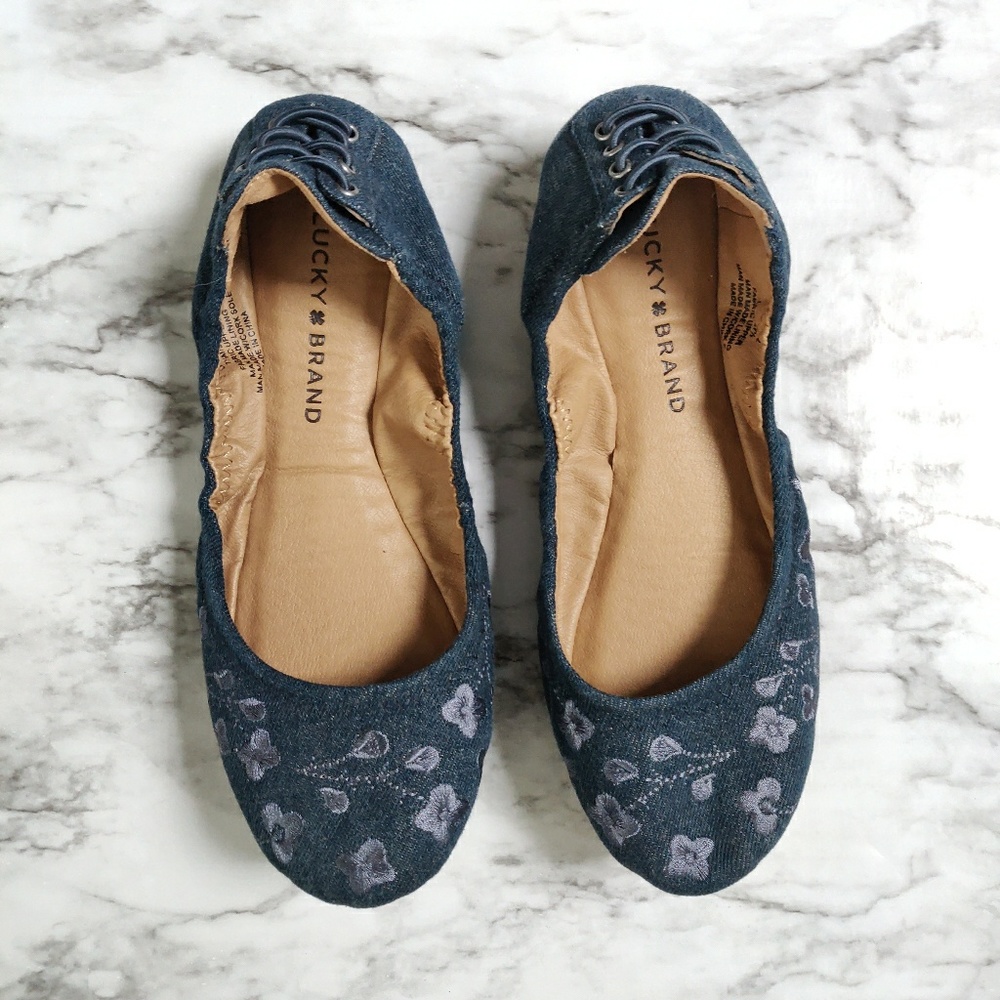 Lucky Brand Jean Embroidered Flats - Picture 2 of 6